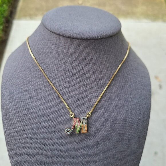 Initial M Necklace with Multicolored cubic Zirconia - Picture 4 of 4